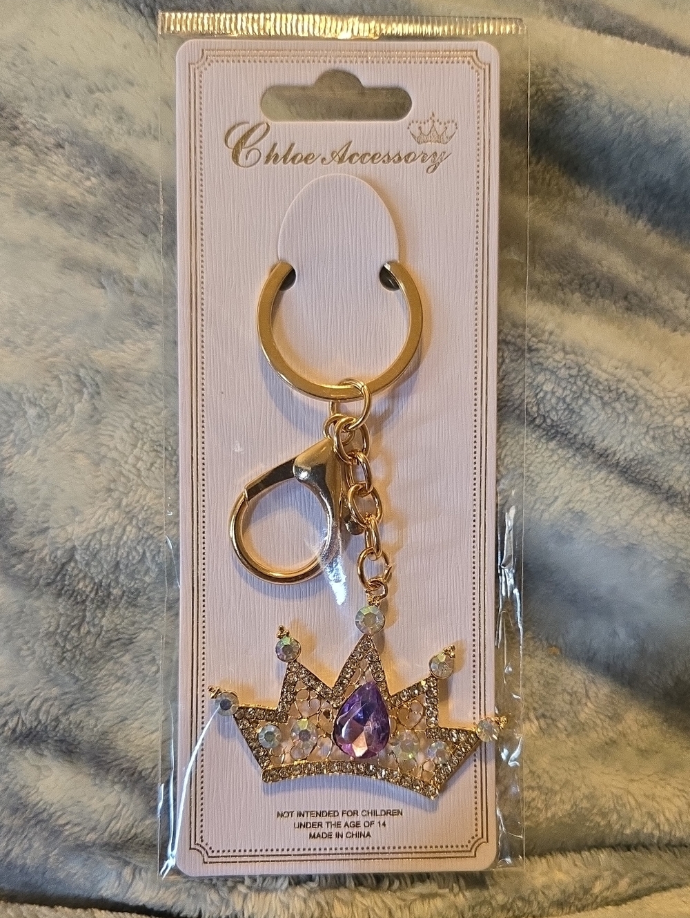 3/$10 Bundle Deals Gold Crown Keychain with Purple Gem